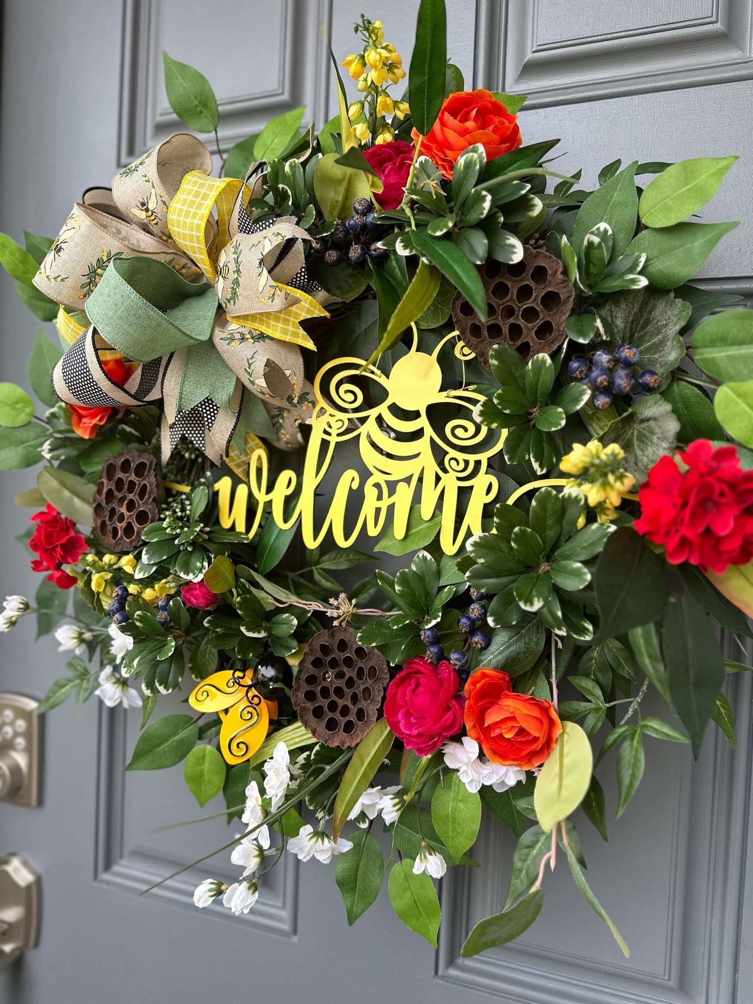 BEE Blessed online Wreath for Front Door. Blessed Wreath For Front Door. Bee Items. Bee decor. Front door wreath. Outside wreath. Yellow wreath.