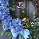 Blue hydrangea front door wreath 
