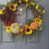 Fall Wreath rustic front door, Farmhouse wreath, with 22”, Green 6” Pumpkin, Wreath for Front Door, Wreath, Orange Rust Wreath for Door,