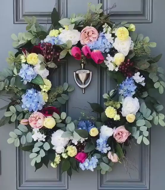 Spring wreath for front door, farmhouse interior wall decor,