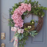 Front door spring wreath, Housewarming gift, Hydrangea wreath, Birds nest wreath, Mothers Day Gift, Unique Wreath