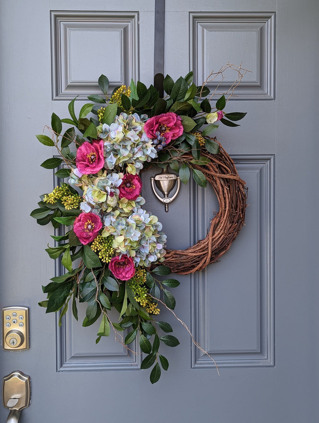 Wreath for front door, hydrangea wreath, summer wreath,  cottagecore design, rustic, farmhouse wreath, Housewarming gift