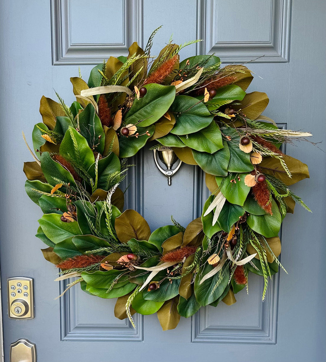 Fall magnolia front door wreath