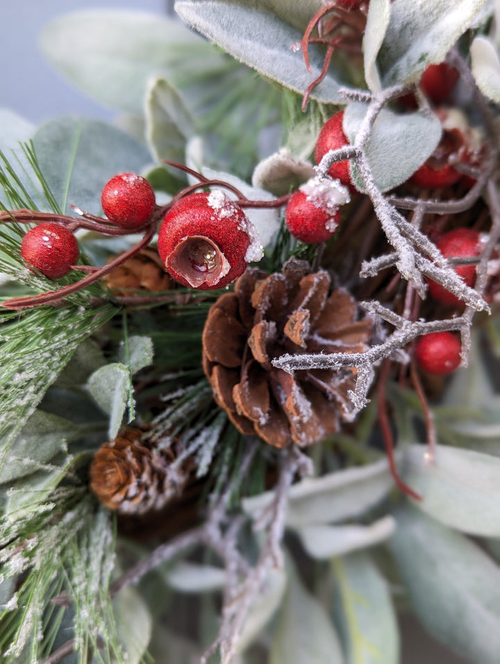 Winter Wreath | Lambs Ear | Pinecones | Snow Flocked | Christmas Wreath | Front Door Decor | Wall Decor