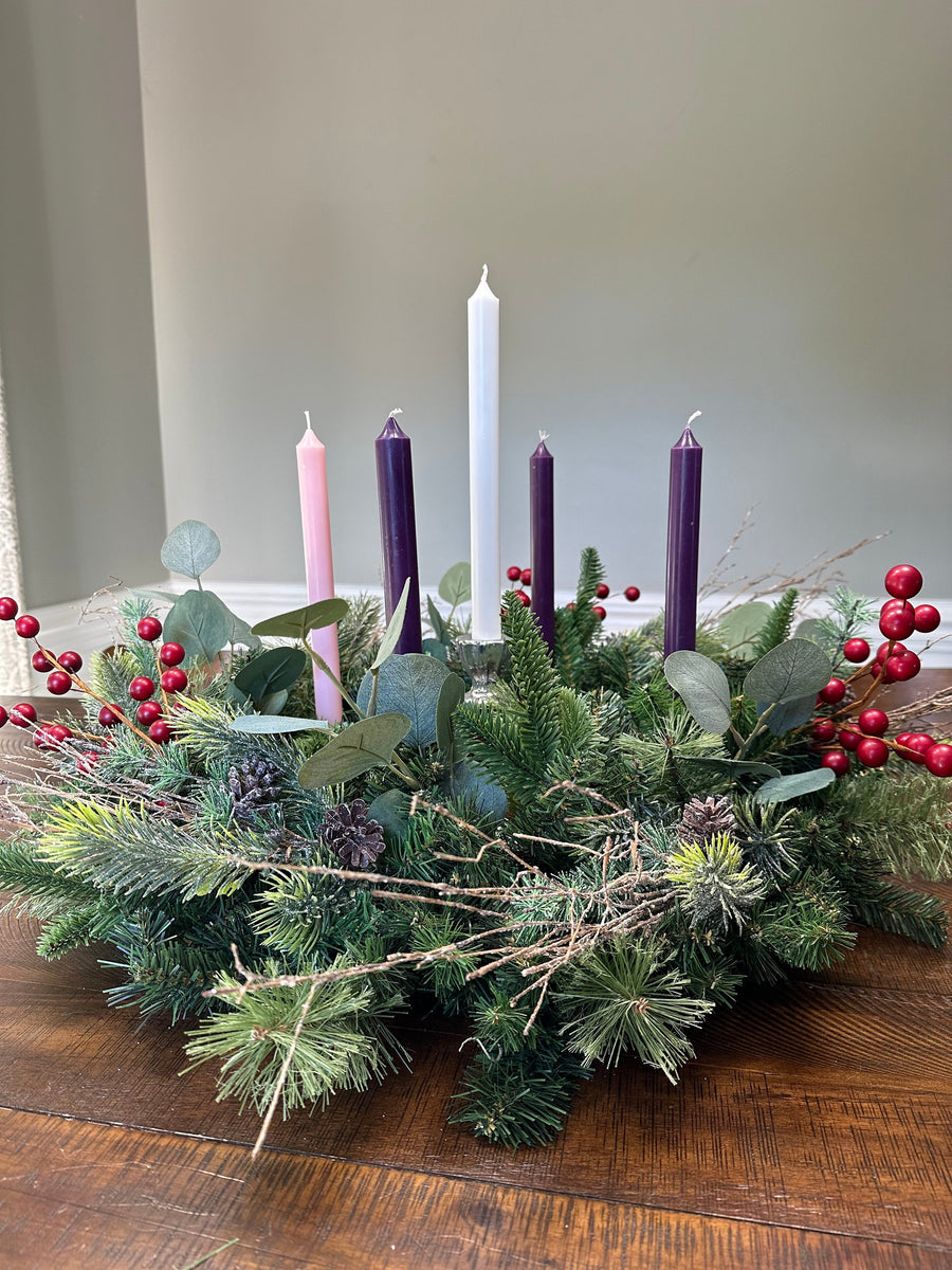 Advent wreath, Christmas wreath, Advent wreath decor with Twigs, Pinecones Complete with Candles for Your Christmas Countdown!